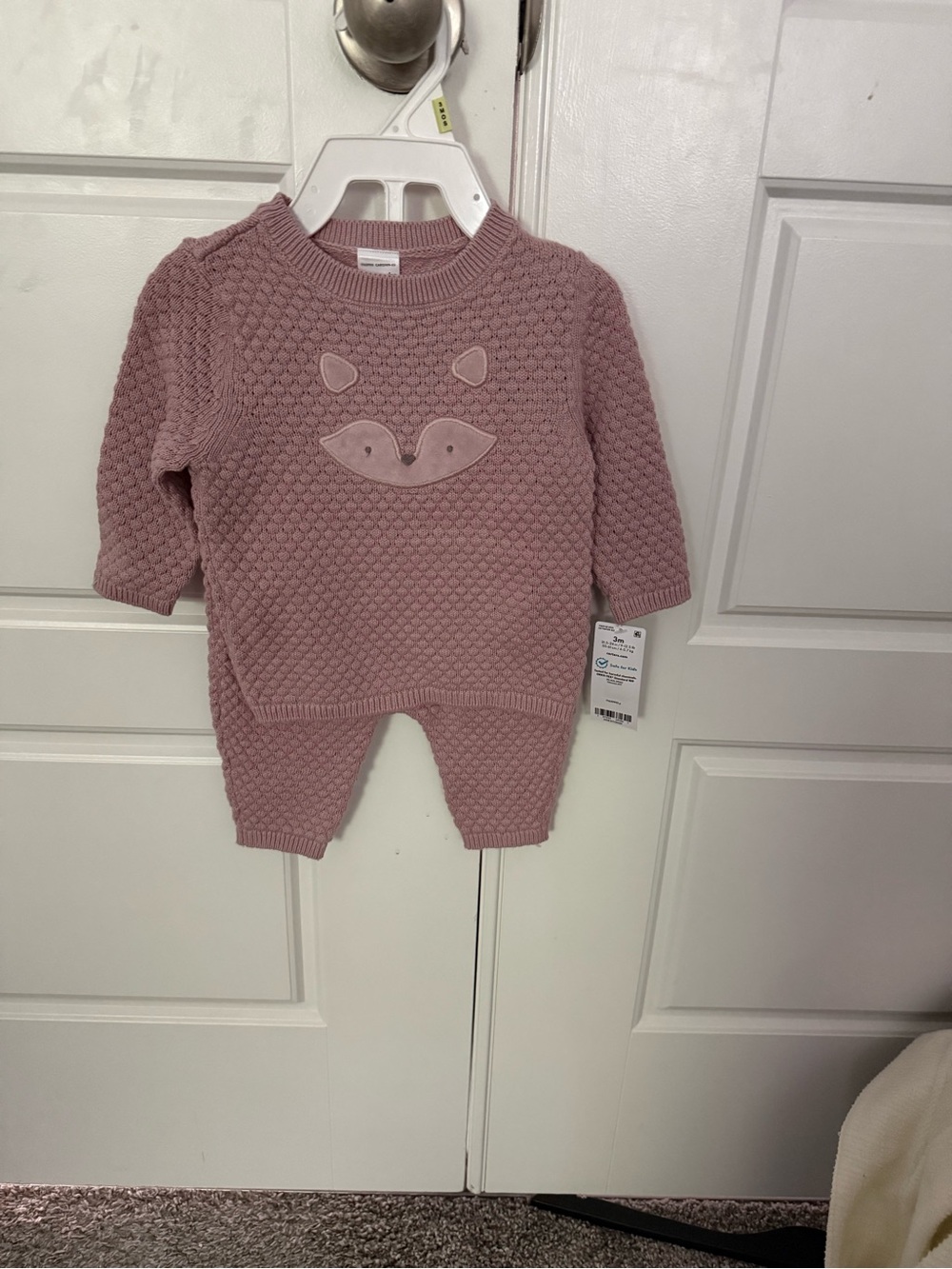 Carter's Mauve Knit Fox Face Sweater and Pants Set